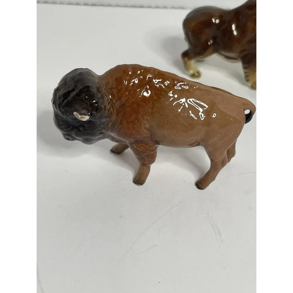 American Bison Buffalo Calf Miniature Figurine 2 Porcelain One Metal Brass? READ